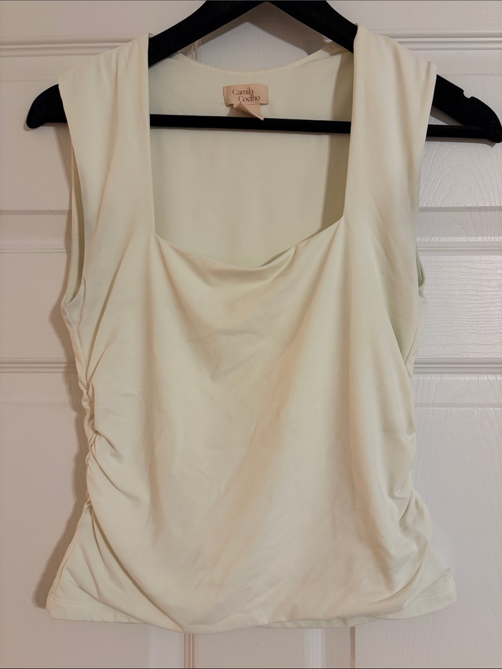 Camila Coelho Nova Top Ivory Square Neck Ruched Tank S